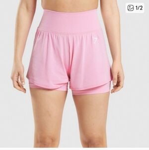 Gymshark Pink High-Waist Double-Layer Athletic Shorts
